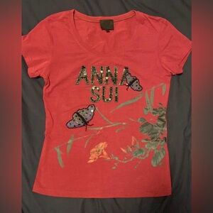 Anna Sui Coral Butterfly Graphic Tee